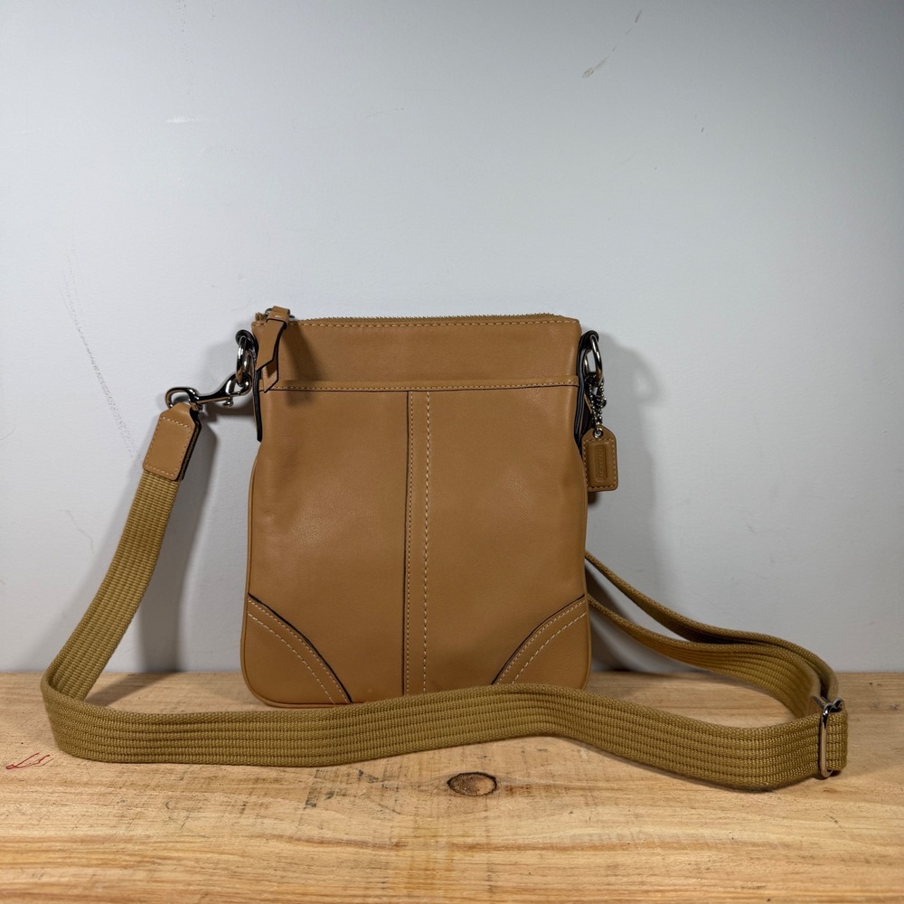 Coach Leather Crossbody Bag Womens Small Tan Brown Adjustable Messenger Handbag